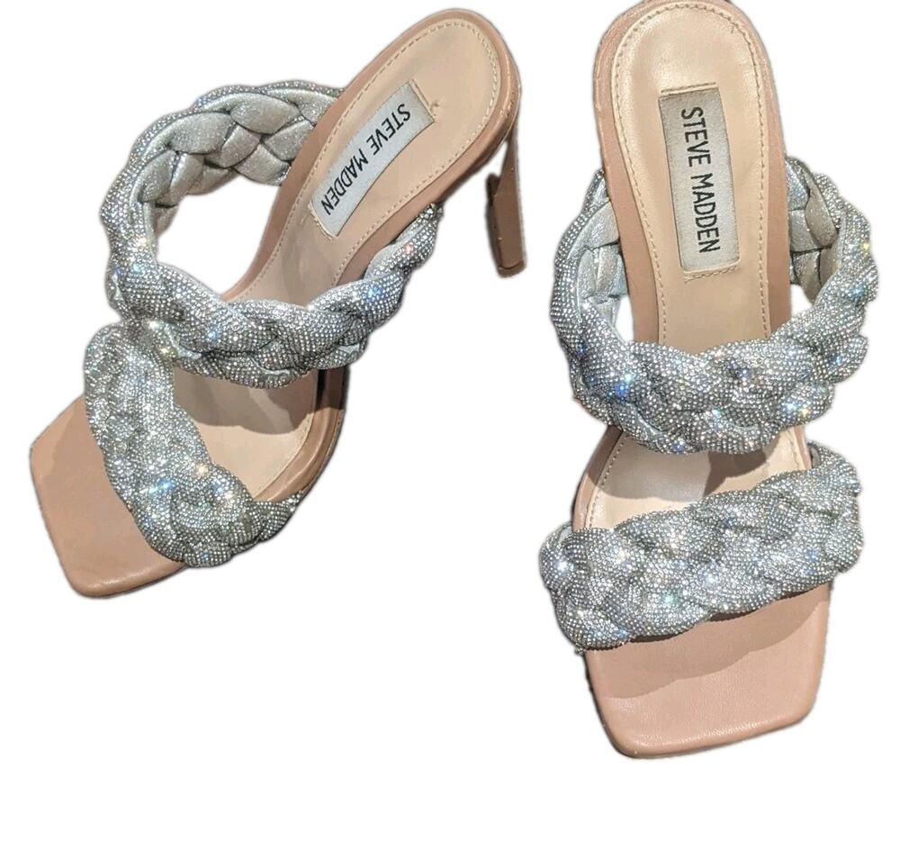 Steve Madden Kenley-R Heels 5.5 Rhinestone Braided Square Toe Stiletto